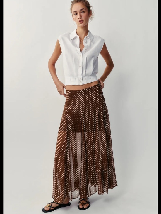 Zara Dresses & Skirts - NEW Zara Brown Polka Dot Slip Skirt